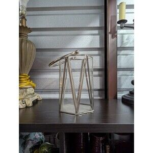 Silver Metal Hexagon 9.5 inch Hurricane Candle Holder Lantern Vase Decor